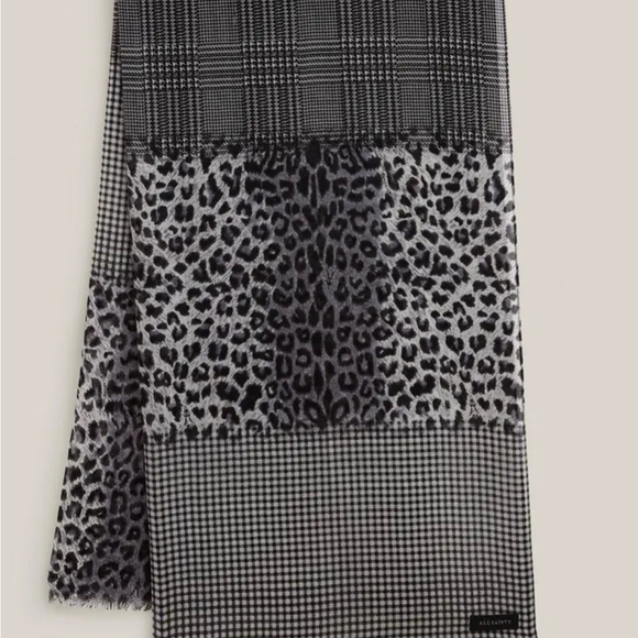 All Saints Black and Gray Animal Print Scarf - Picture 1 of 7